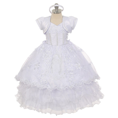 The Rain Kids Little Girls White Virgin Mary Ruffle Detachable Baptism Dress 2-6 - SophiasStyle.com